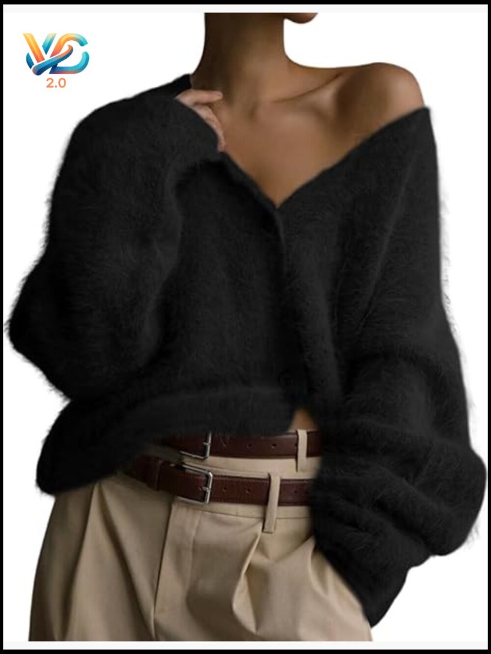 Womens Fuzzy Cardigan Sweater V Neck Long Sleeve Button Down Slouchy Knit